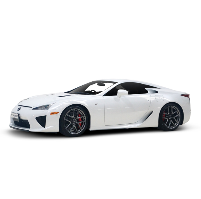 A side profile image of the Lexus LFA in white.
